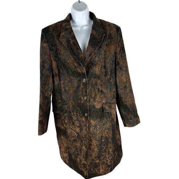 Vibrant Ulla Popken Womens Brown & Black Long Blazer Jacket Relaxed Fit Size 18 - Picture 1 of 7